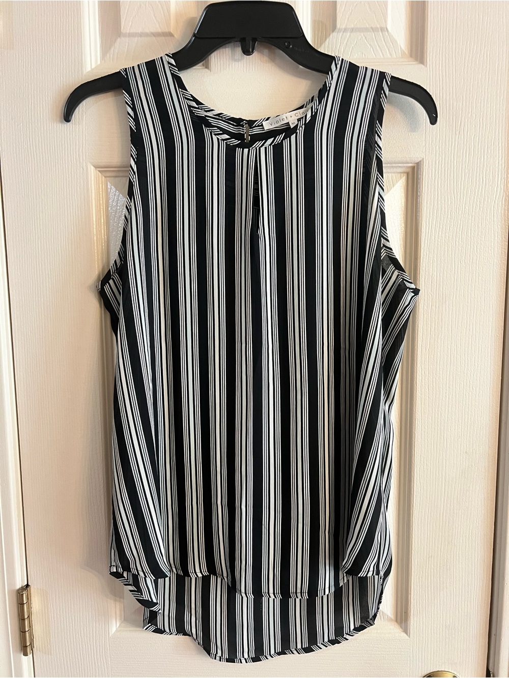 Violet & Claire Black and White Vertical Stripe Sleeveless Camisole